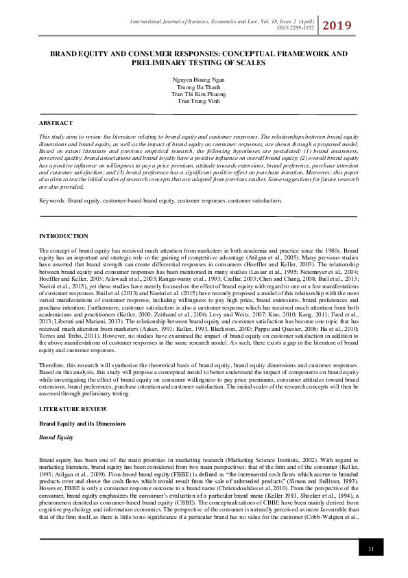 (PDF) Brand Equity and Consumer Responses: Conceptual Framework and ...