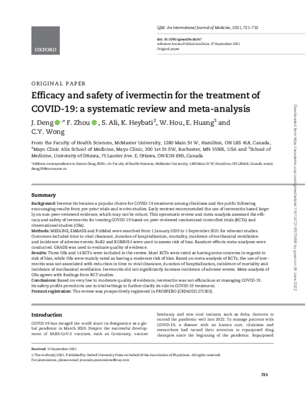 (PDF) Efficacy and safety of ivermectin for the treatment of COVID-19 ...