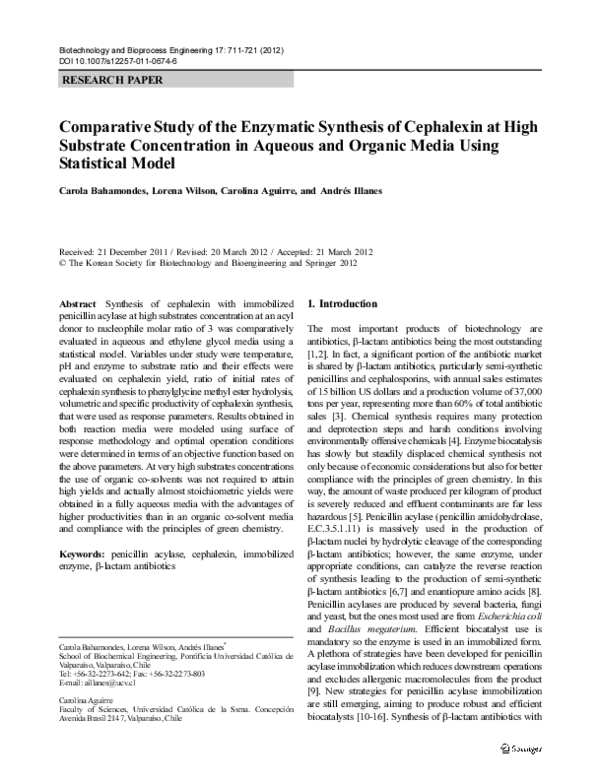 (PDF) Comparative study of the enzymatic synthesis of cephalexin at ...