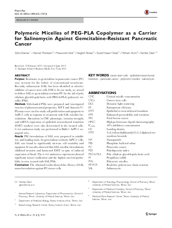 (PDF) Polymeric Micelles of PEG-PLA Copolymer as a Carrier for ...