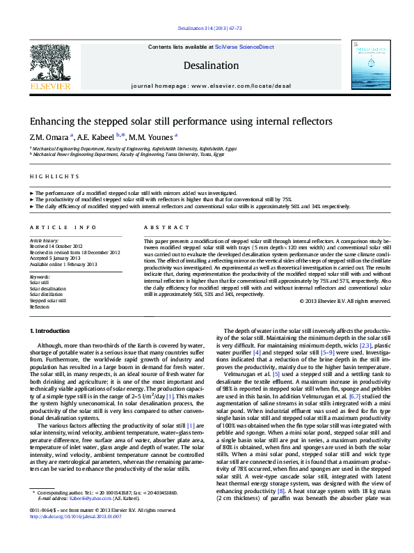 (PDF) Enhancing the stepped solar still performance using internal ...