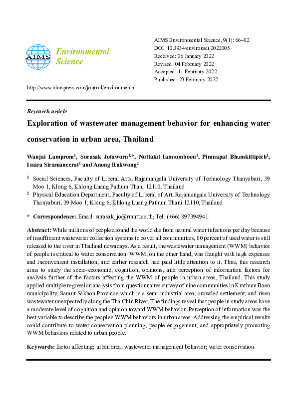 (PDF) Exploration of wastewater management behavior for enhancing water ...