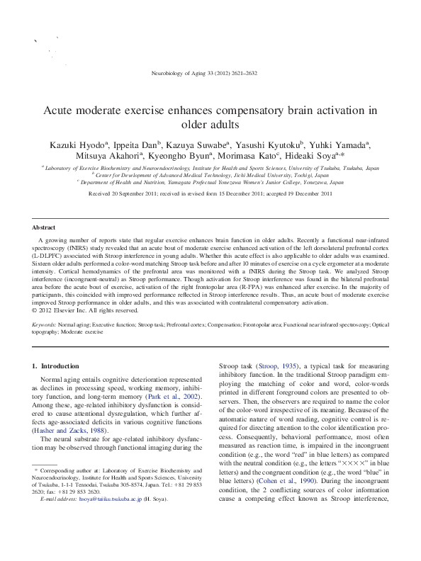 (PDF) Acute moderate exercise enhances compensatory brain activation in ...