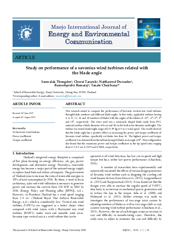 (PDF) Study on performance of a savonius wind turbines related with the ...