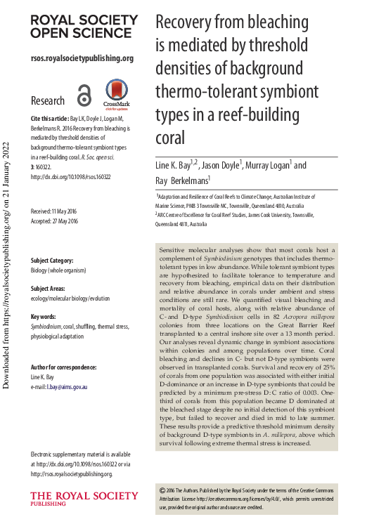 Photo inspiration: Picture Idea: Pdf Recovery From Bleaching Is Mediated By Threshold Densities Of