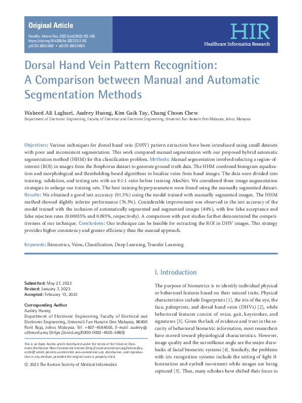 (PDF) Dorsal Hand Vein Pattern Recognition: A Comparison between Manual ...