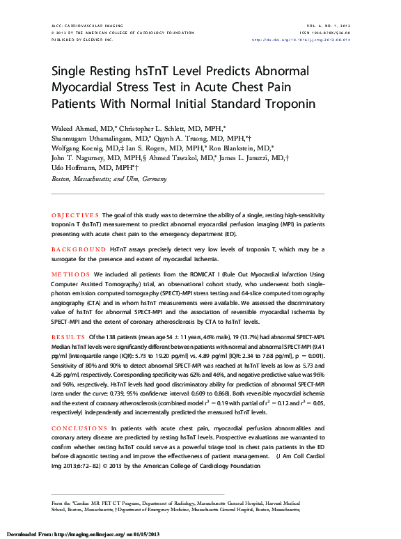 (PDF) Single Resting hsTnT Level Predicts Abnormal Myocardial Stress ...