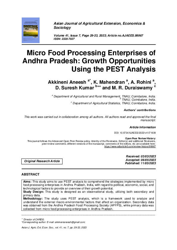 (PDF) Micro Food Processing Enterprises of Andhra Pradesh Growth