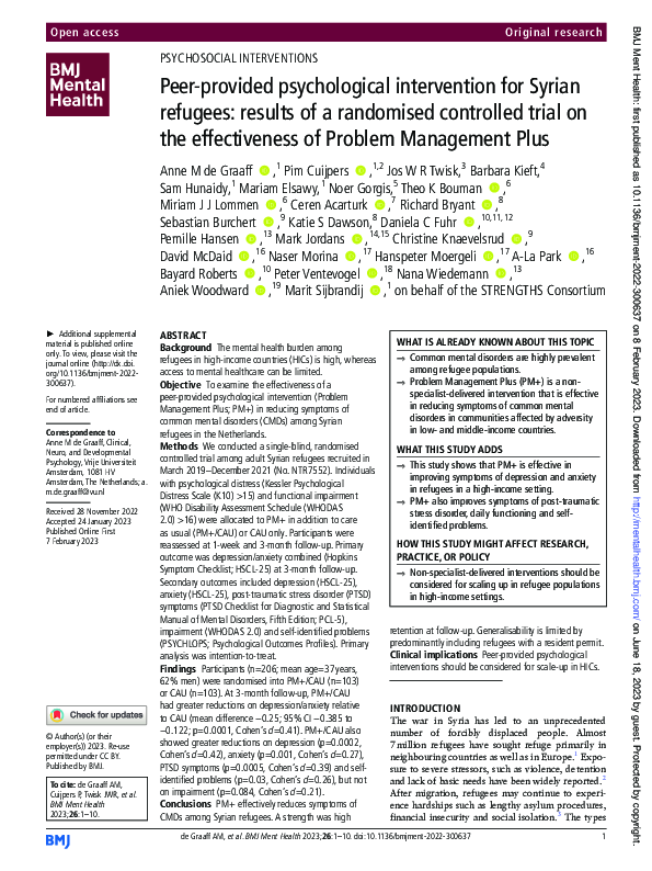 (PDF) Peer-provided psychological intervention for Syrian refugees ...