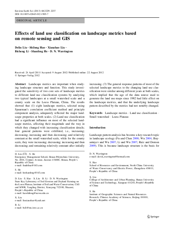 (PDF) Effects of land use classification on landscape metrics based on ...