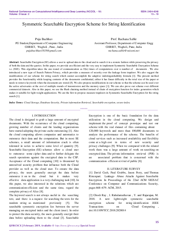 (PDF) Symmetric Searchable Encryption Scheme for String Identification