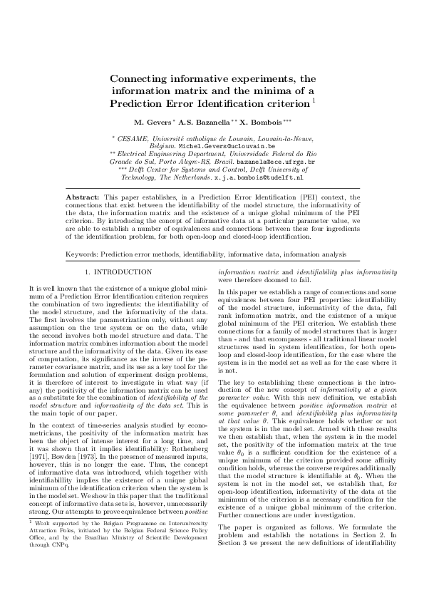 (PDF) Connecting informative experiments, the information matrix and ...