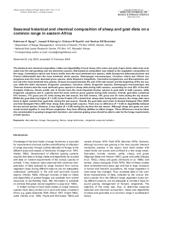 (PDF) Seasonal botanical and chemical composition of sheep and goat ...