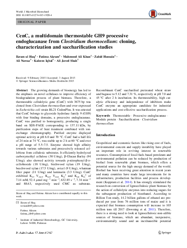 (PDF) CenC, a multidomain thermostable GH9 processive endoglucanase ...