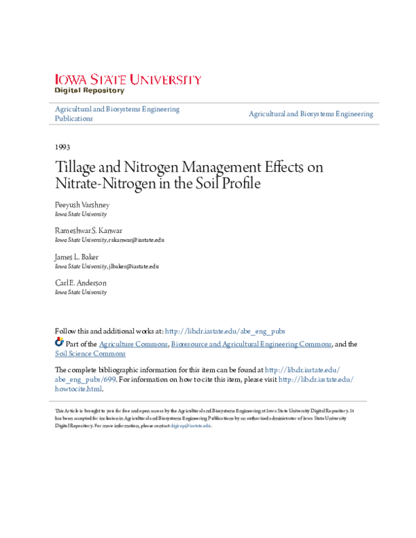 (PDF) Tillage and Nitrogen Management Effects on Nitrate-Nitrogen in ...