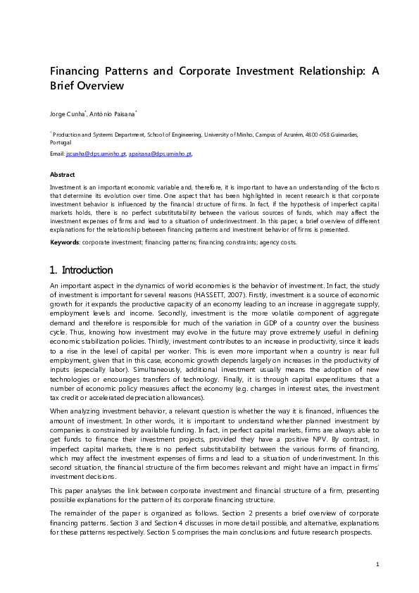 (PDF) Financing patterns and corporate investment relationship : a ...
