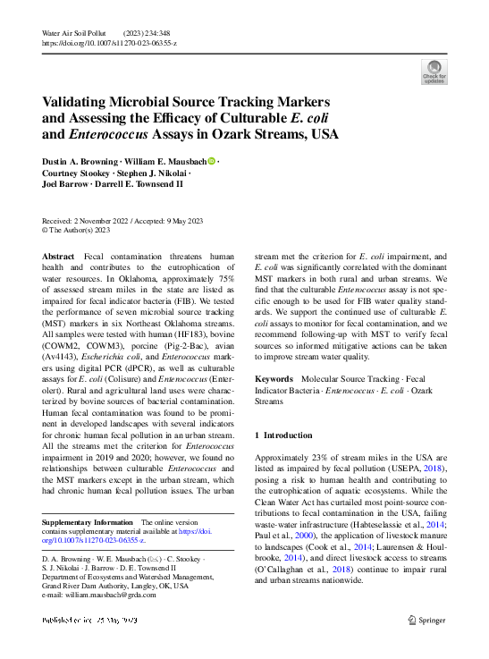 (PDF) Validating Microbial Source Tracking Markers and Assessing the ...