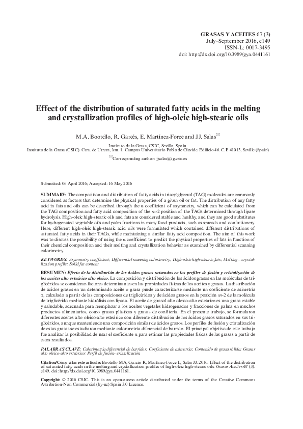 (PDF) Effect of the distribution of saturated fatty acids in the ...
