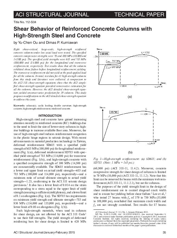 (PDF) Shear Behavior of Reinforced Concrete Columns with High-Strength ...