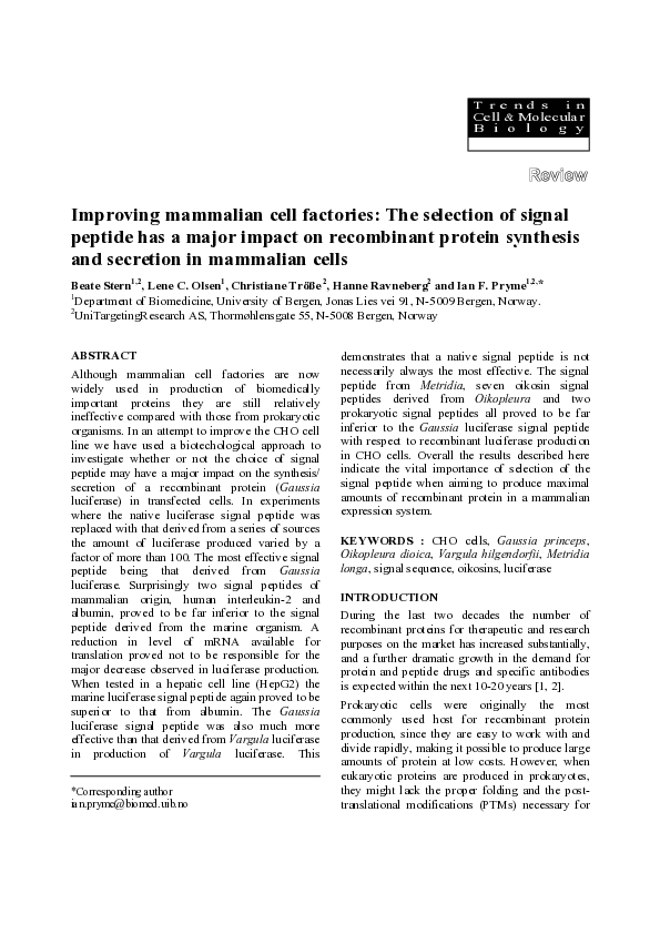 (PDF) Improving mammalian cell factories : The selection of signal ...