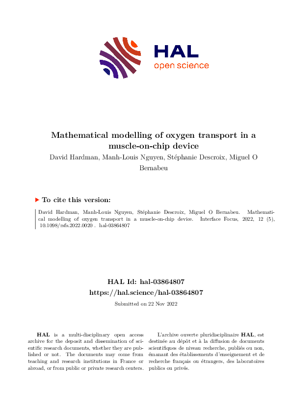 (PDF) Mathematical modelling of oxygen transport in a muscle-on-chip device