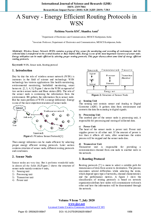 (PDF) A Survey-Energy Efficient Routing Protocols in WSN
