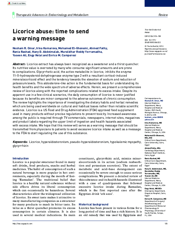 (PDF) Licorice abuse time to send a warning message ahmed fathy