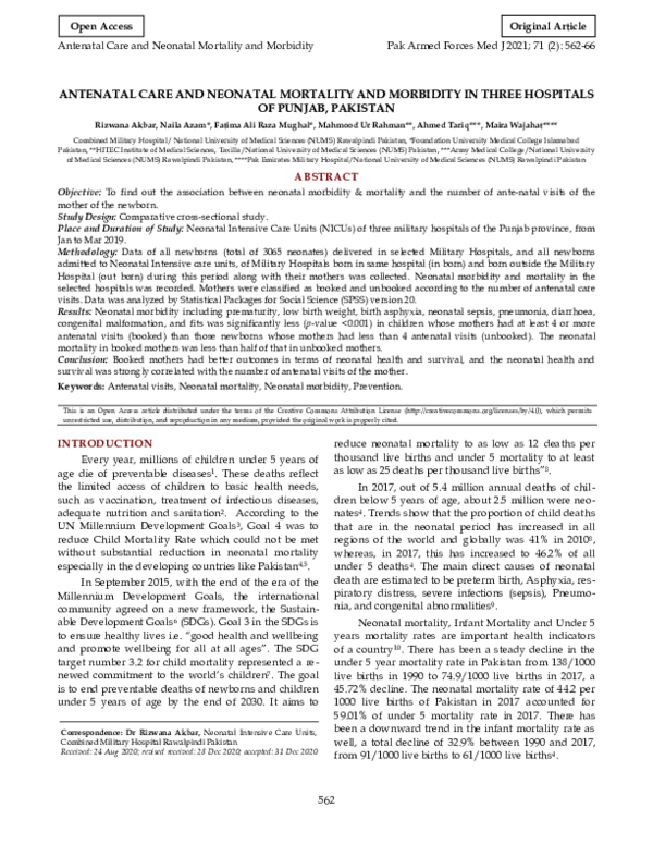 (PDF) Antenatal Care and Neonatal Mortality and Morbidity in Three ...