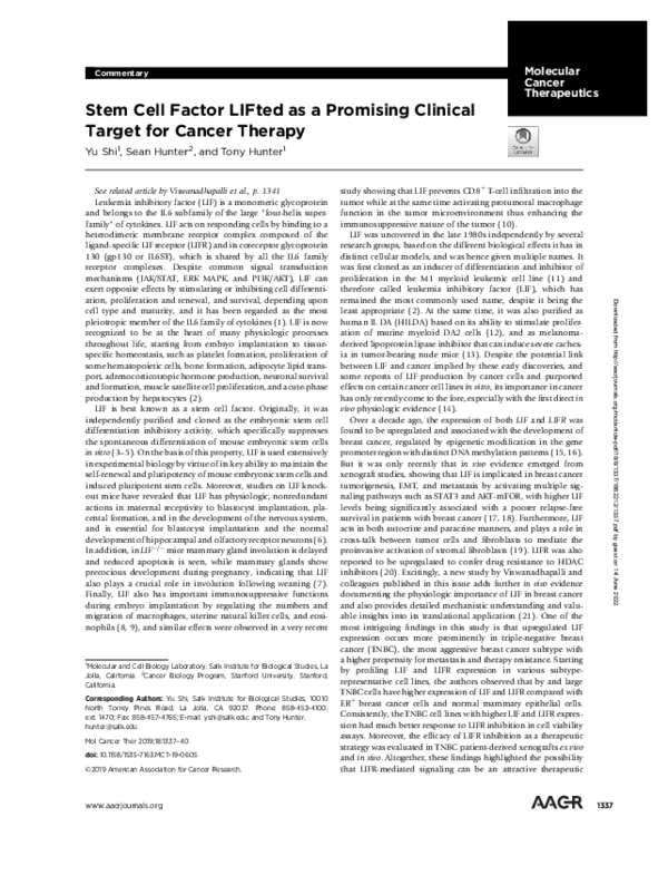 (PDF) Stem Cell Factor LIFted as a Promising Clinical Target for Cancer ...