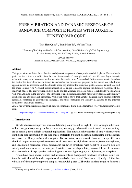 (PDF) Free vibration and dynamic response of sandwich composite plates ...