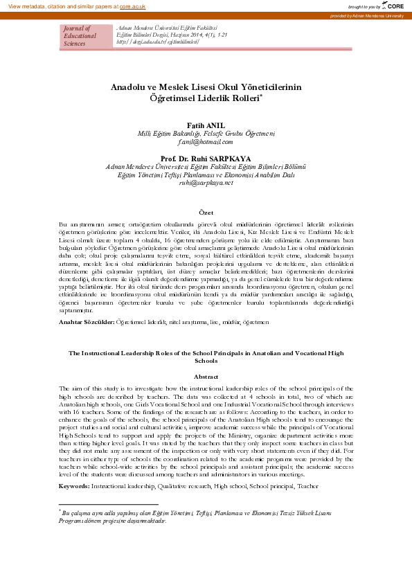 (PDF) The instructional leadership roles of the school principals in ...