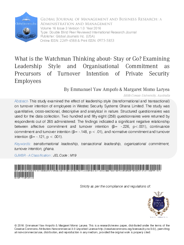 (PDF) What is the Watchman Thinking about- Stay or Go? Examining ...