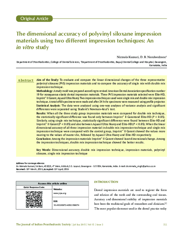 (PDF) The dimensional accuracy of polyvinyl siloxane impression materials using two different
