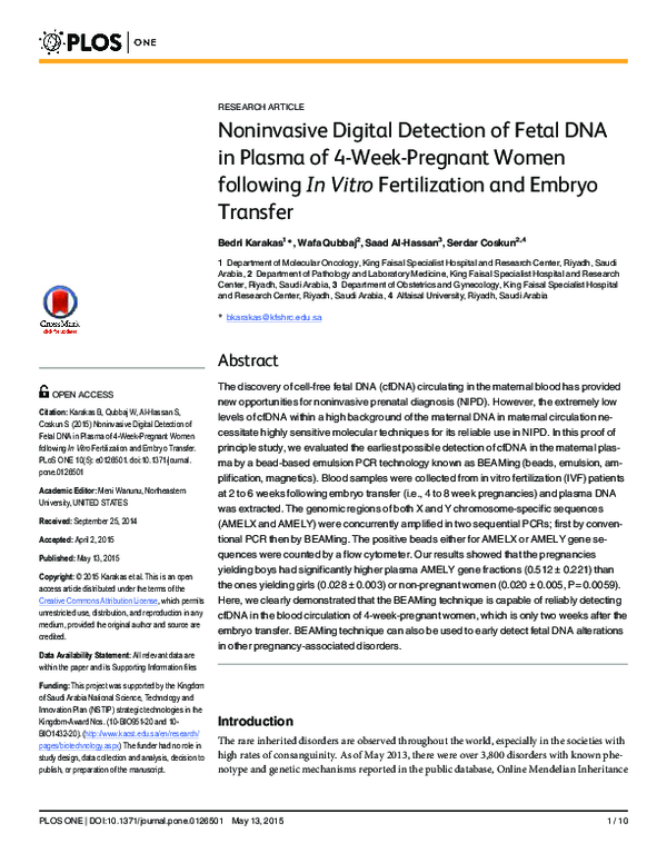 (PDF) Noninvasive Digital Detection of Fetal DNA in Plasma of 4-Week ...