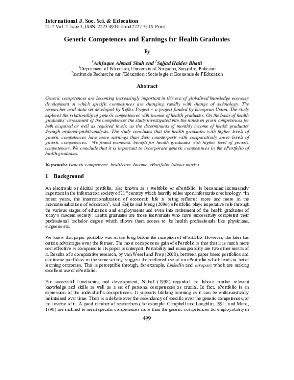 (PDF) Generic Competences and Earnings for Health Graduates