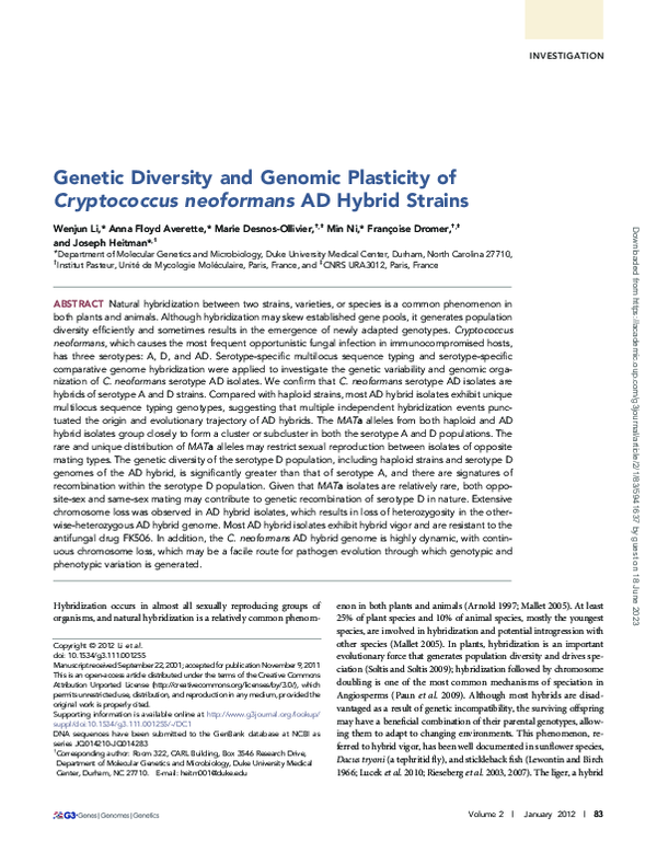 (PDF) Genetic Diversity and Genomic Plasticity of Cryptococcus ...