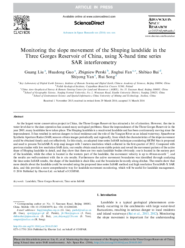 (PDF) Monitoring the slope movement of the Shuping landslide in the ...