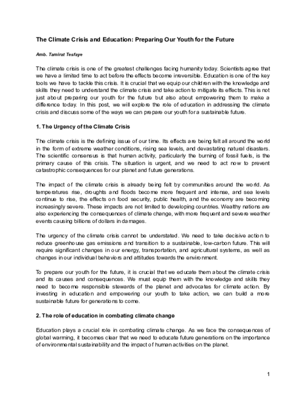 (PDF) The Climate Crisis and Education: Preparing Our Youth for the Future