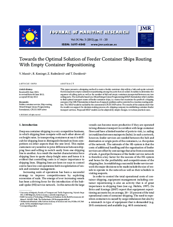 (PDF) Towards the Optimal Solution of Feeder Container Ships Routing ...