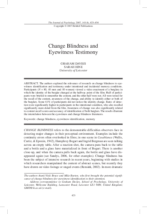 (PDF) Change Blindness and Eyewitness Testimony