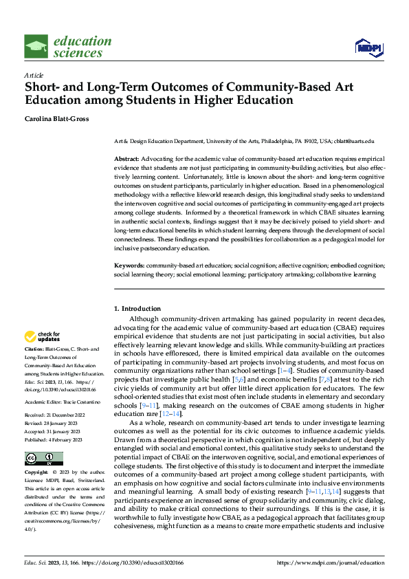 (PDF) Short- and Long-Term Outcomes of Community-Based Art Education ...