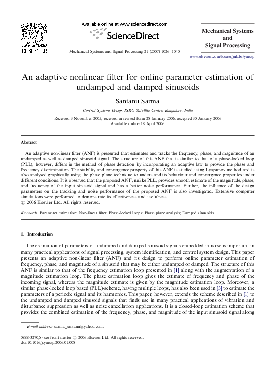 (PDF) An adaptive nonlinear filter for online parameter estimation of ...