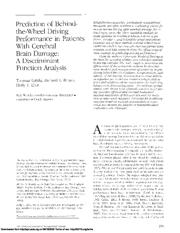 (PDF) Prediction of Behind-the-Wheel Driving Performance in Patients ...