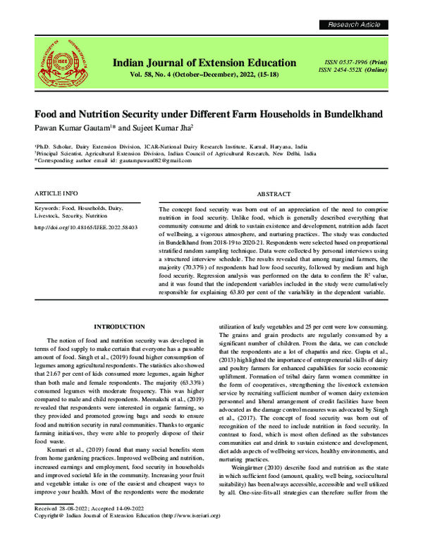 (PDF) Food and Nutrition Security under Different Farm Households in ...
