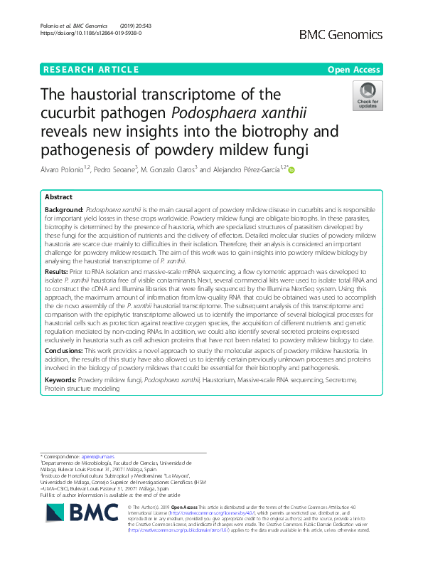 (PDF) The haustorial transcriptome of the cucurbit pathogen Podosphaera ...