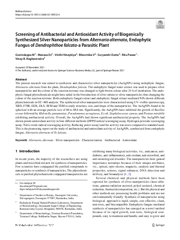 (PDF) Screening of Antibacterial and Antioxidant Activity of ...