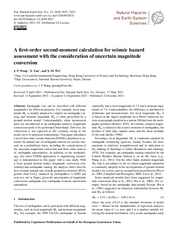 (PDF) A first-order second-moment calculation for seismic hazard ...