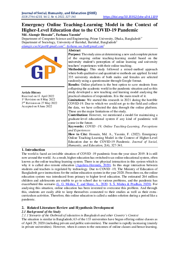 (PDF) Emergency Online Teaching-Learning Model in the Context of Higher ...