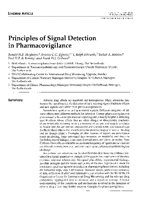 (PDF) Principles of Signal Detection in Pharmacovigilance