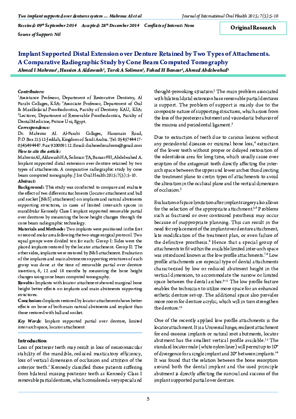 (PDF) Implant Supported Distal Extension over Denture Retained by Two ...